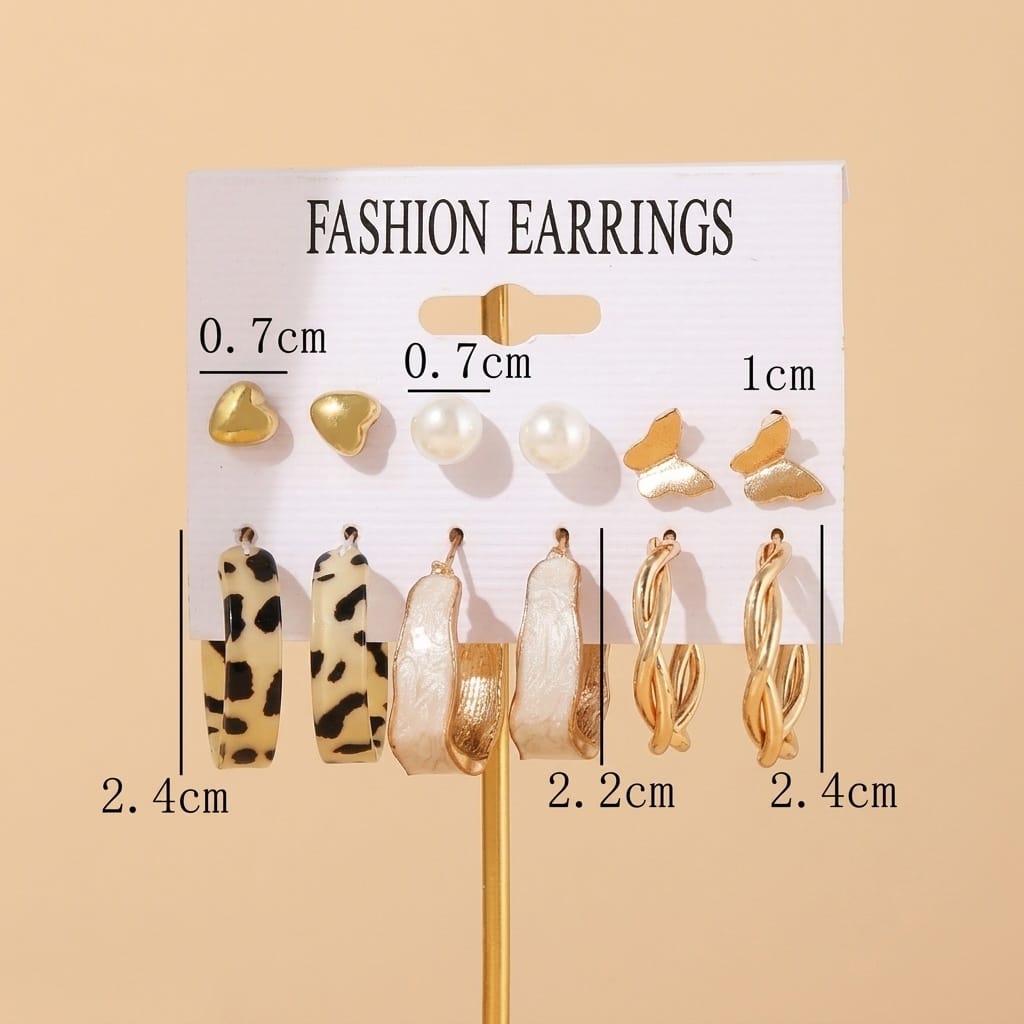 Leopard Print Hoops Earrings Set of 6 Earrings for Girls and Women