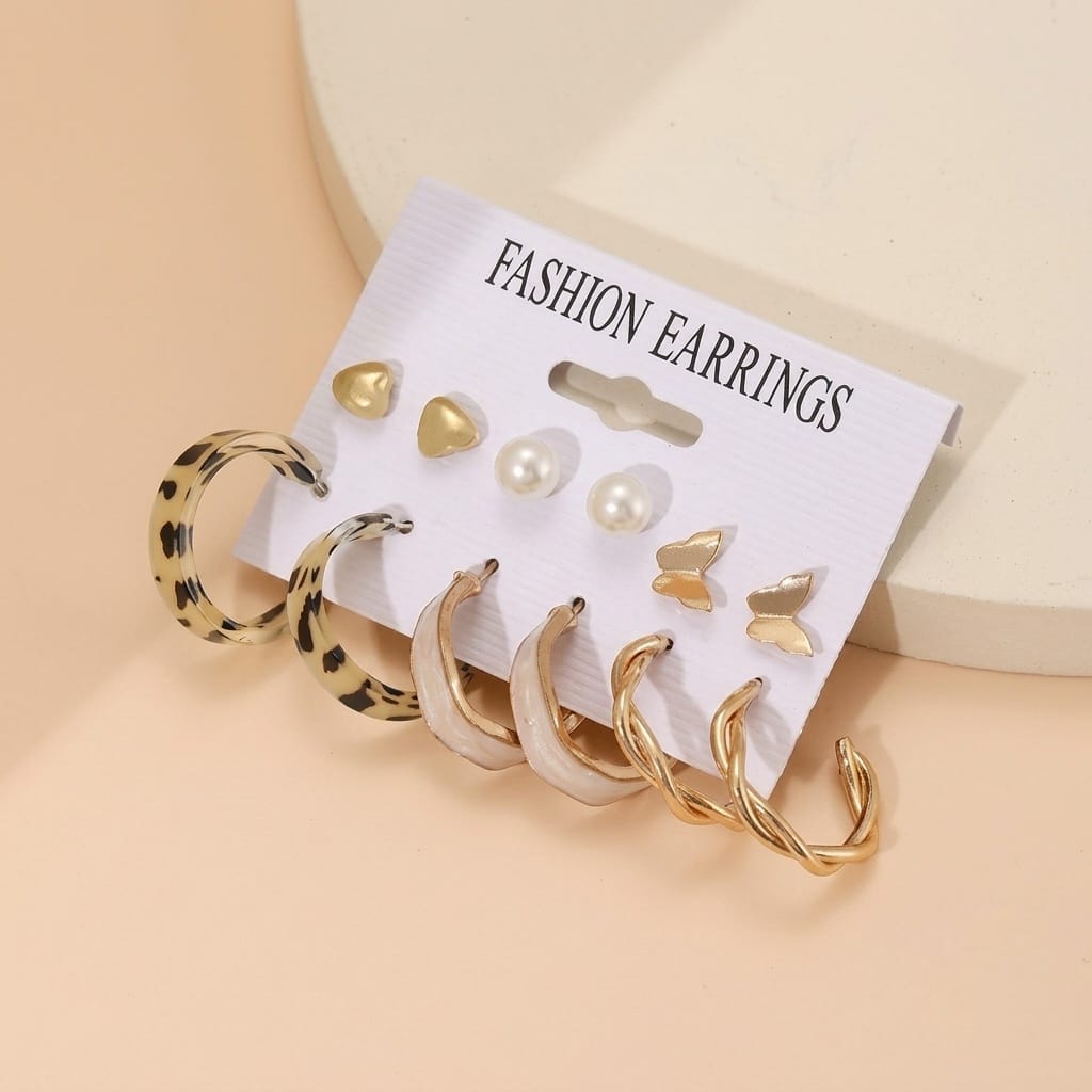 Leopard Print Hoops Earrings Set of 6 Earrings for Girls and Women