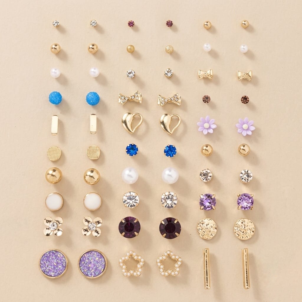 Jewelry For Women Gold Plated Multicolor Studs Combo of 30 Quirky Pairs