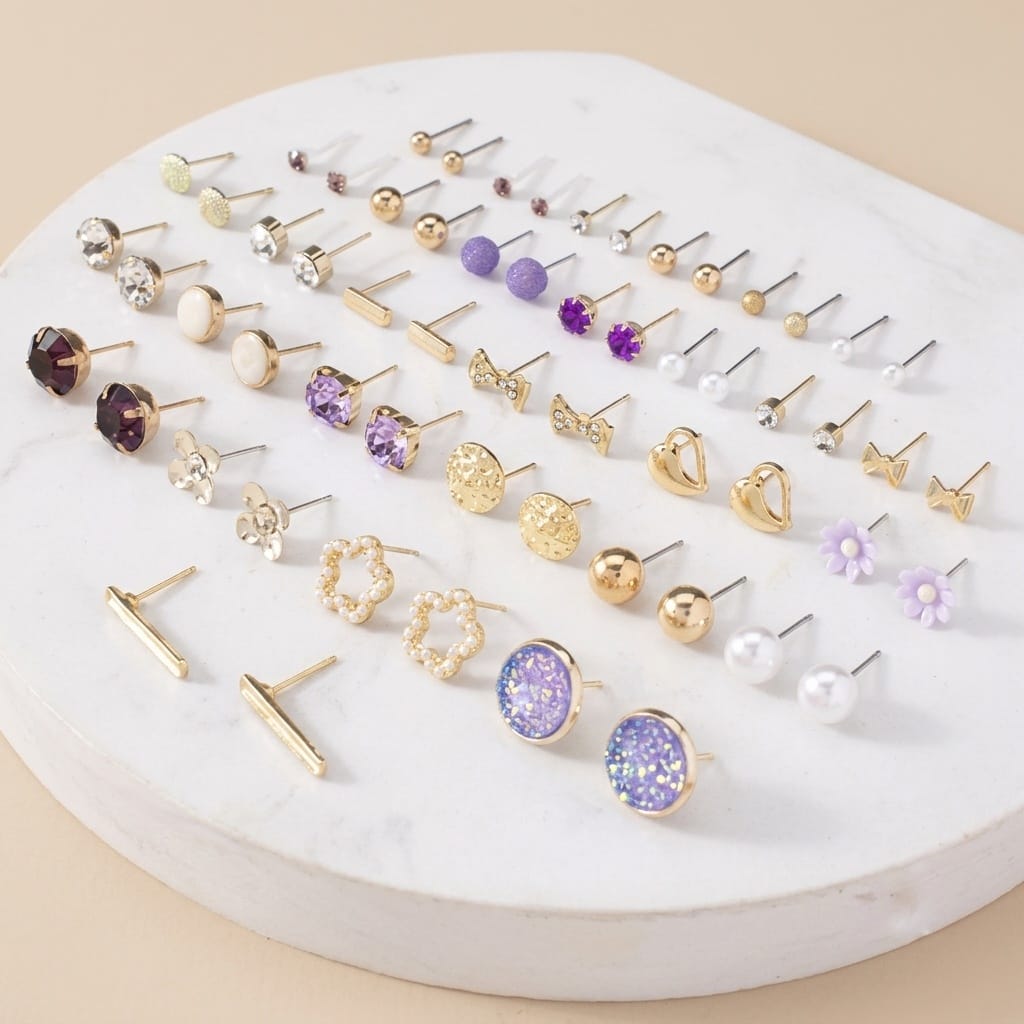 Jewelry For Women Gold Plated Multicolor Studs Combo of 30 Quirky Pairs