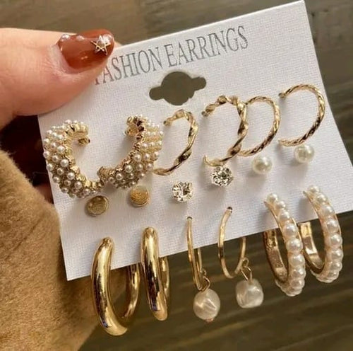 Combo Of 9 Pair Stunning Gold Plated Pearl Studs Earrings