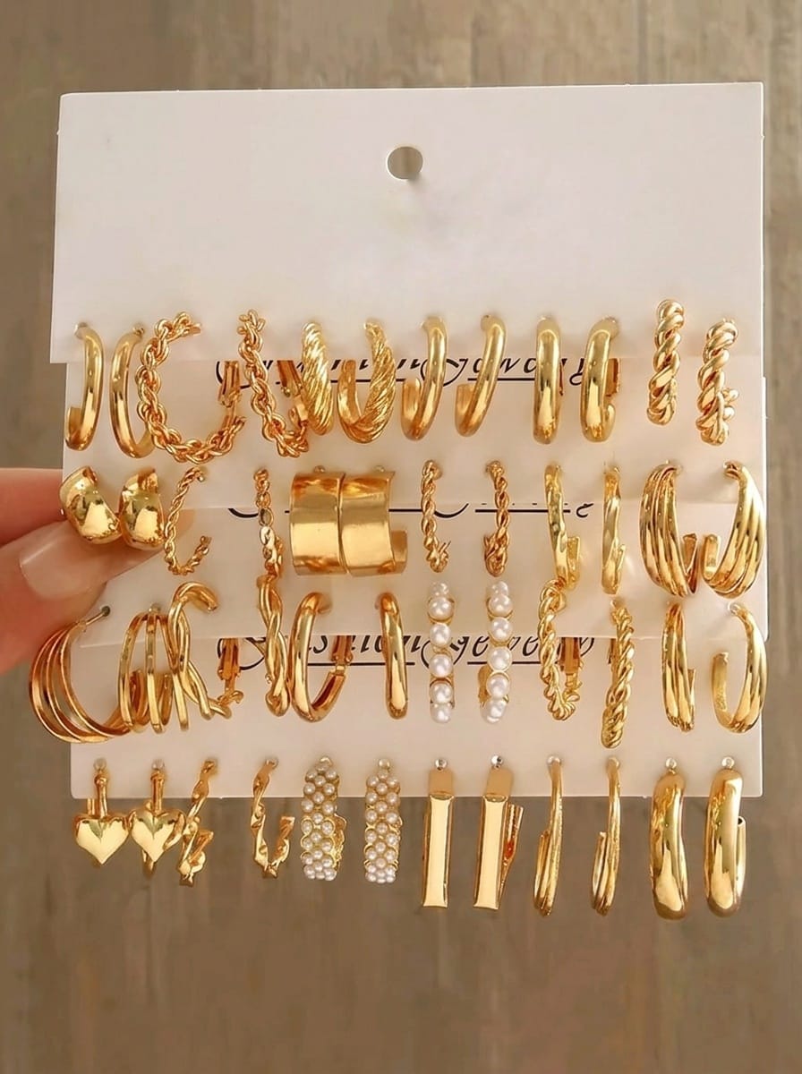 Jewels Galaxy Gold Plated Set Of 24 Pairs Of Hoop And Pearl Earrings